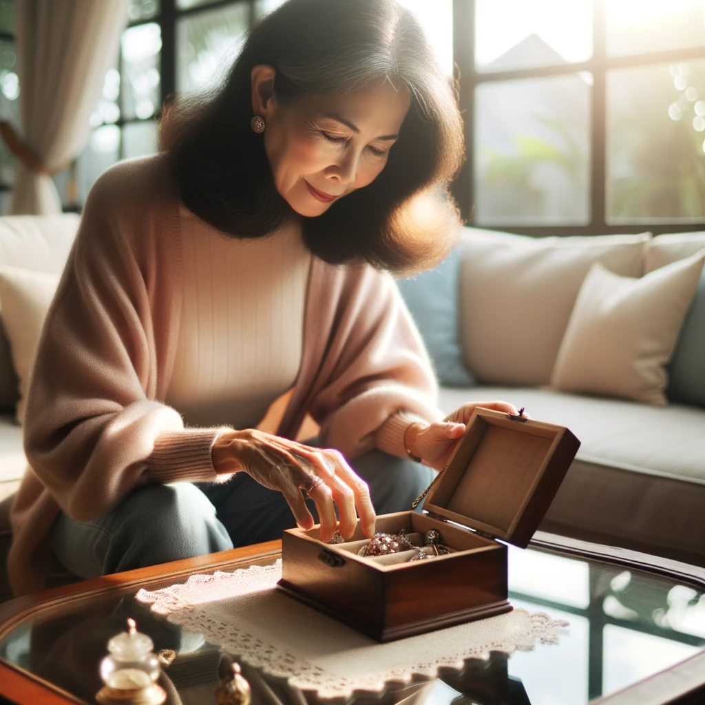 Femme qui ouvre une boite à bijoux