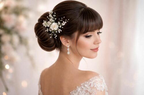 découvrez comment accessoiriser votre coiffure de mariage avec un chignon et une frange pour un look élégant et spectaculaire, parfait pour votre jour spécial.