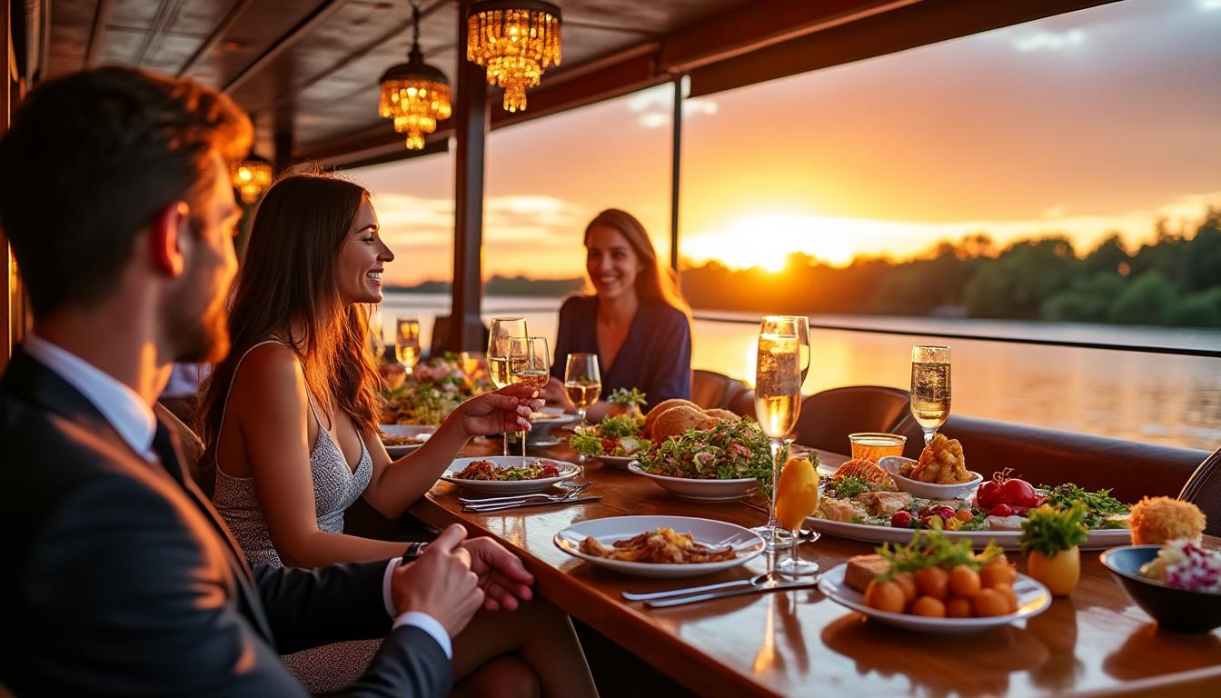 organisez une fête inoubliable sur une péniche au coucher du soleil et créez des souvenirs mémorables avec vos proches dans un cadre magique et romantique.