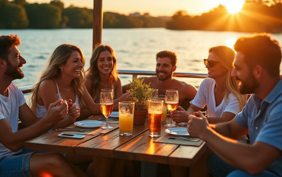 organisez une fête inoubliable sur une péniche au coucher du soleil et créez des souvenirs mémorables avec vos proches dans un cadre magique.