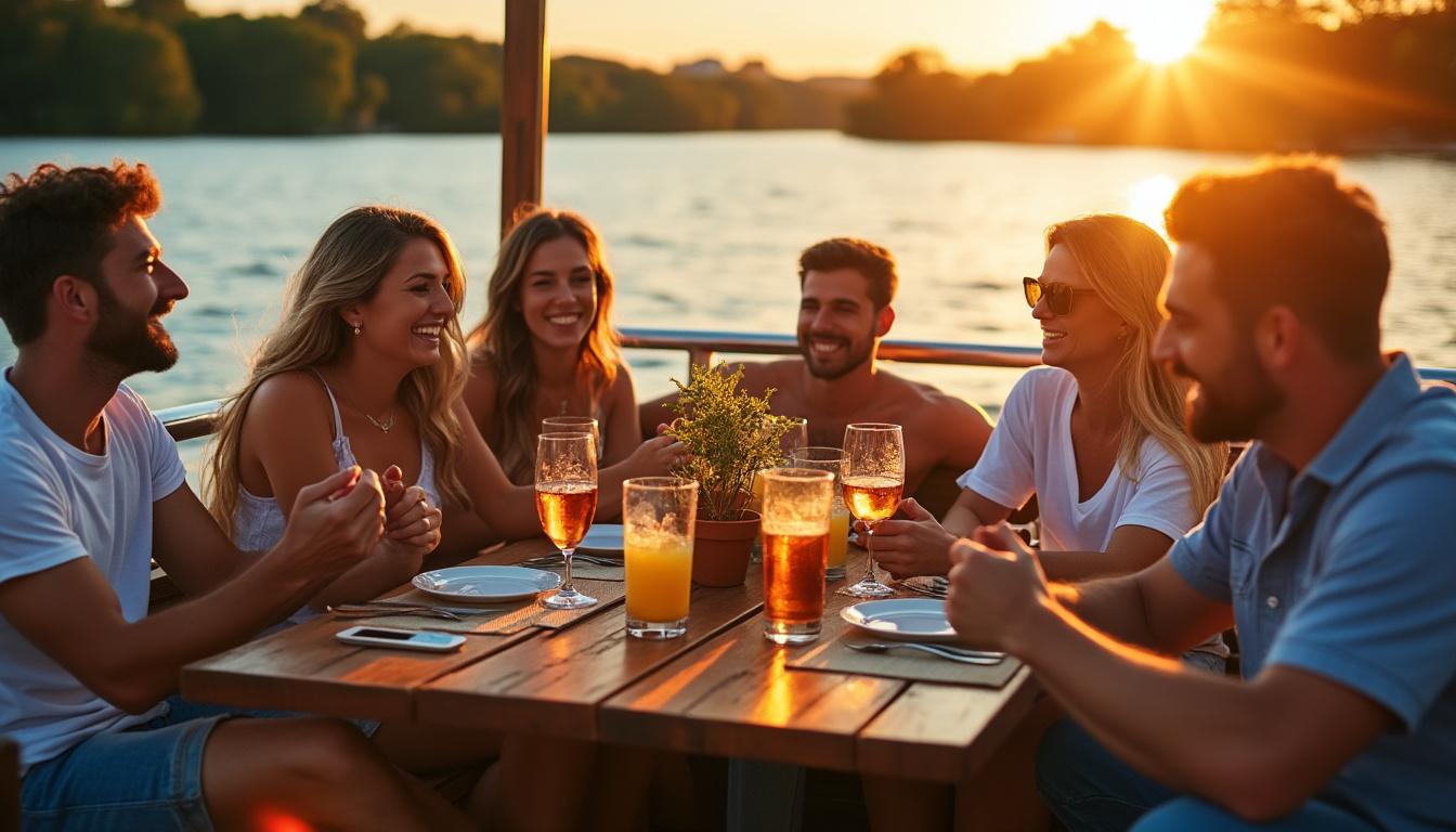 organisez une fête inoubliable sur une péniche au coucher du soleil et créez des souvenirs mémorables avec vos proches dans un cadre magique.