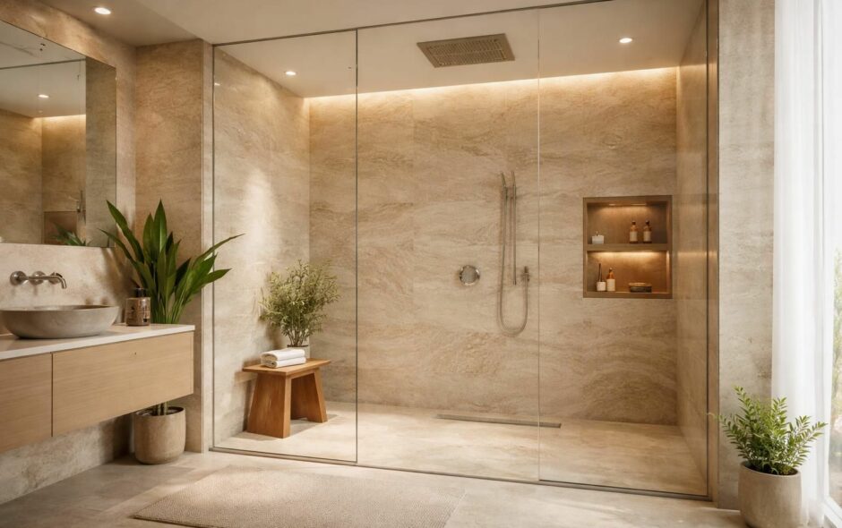 apprenez à intégrer une douche italienne de luxe avec pierre naturelle dans votre salle de bain pour un espace élégant et moderne.