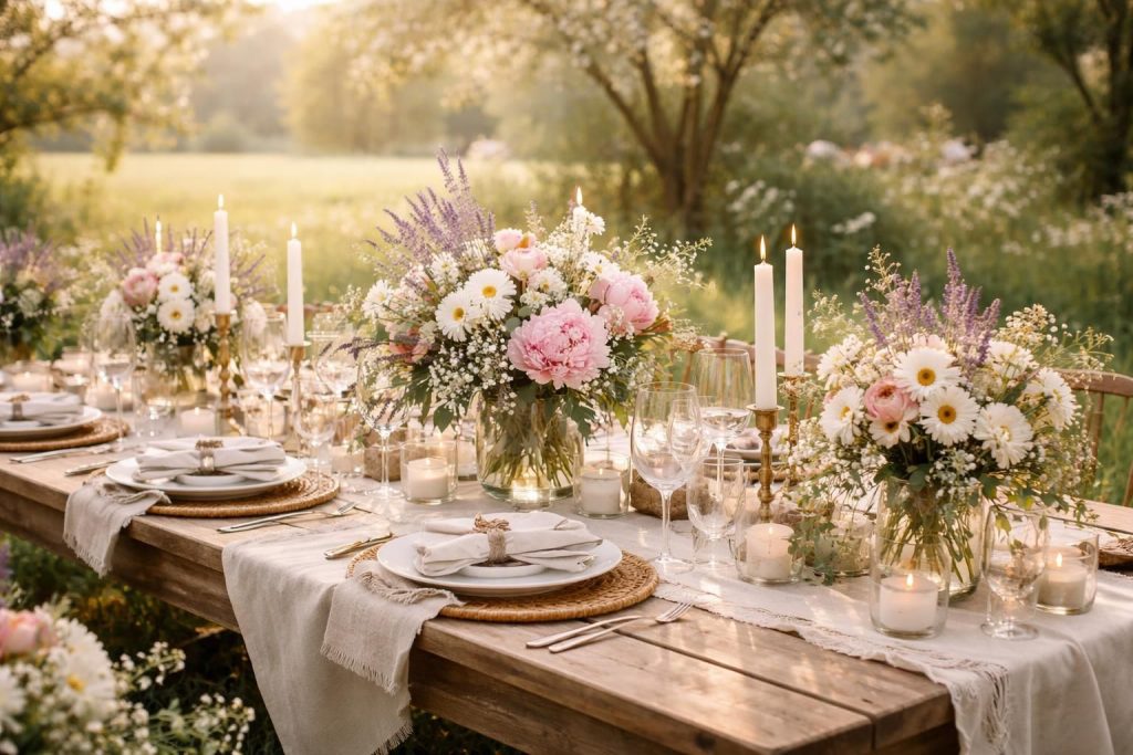 découvrez comment choisir les fleurs parfaites pour un repas champêtre et une décoration romantique de mariage, alliant élégance naturelle et charme bucolique.