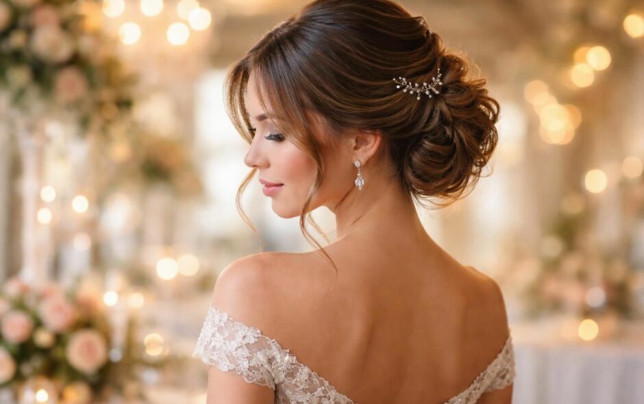 découvrez nos astuces pour réussir votre coiffure de mariage sur cheveux mi-longs et être élégante toute la journée.