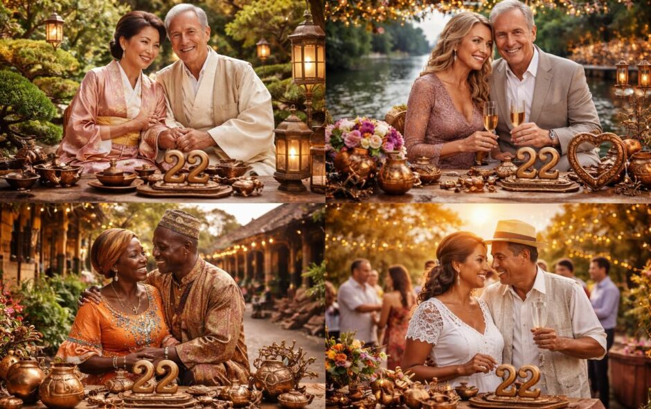 découvrez les traditions uniques et les célébrations autour des noces de bronze, marquant 22 ans de mariage à travers différentes cultures du monde.