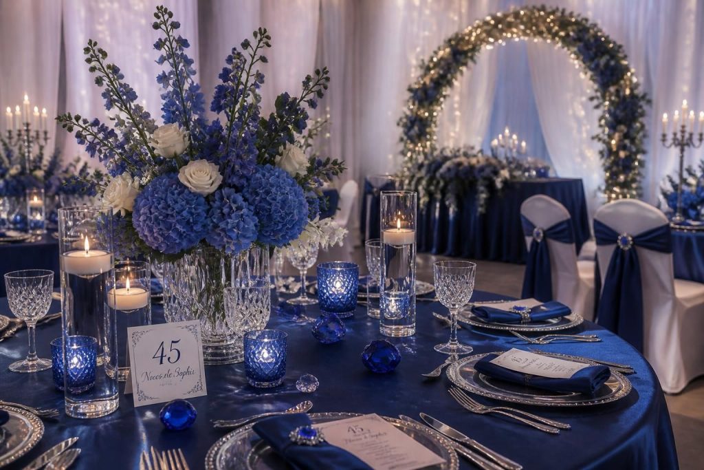 découvrez notre guide complet pour choisir les meilleures décorations et sublimer l'image de vos noces de saphir avec élégance et originalité.