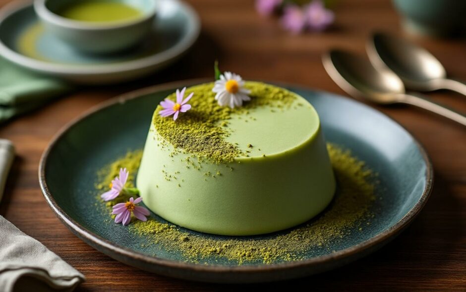 découvrez un entremet au thé matcha, crémeux et délicieux, qui séduira tous vos convives. idéal pour épater lors de vos repas festifs avec une touche originale et raffinée.